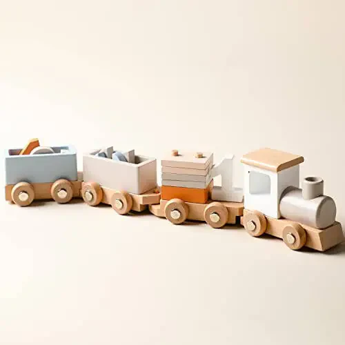 ibwaae Wooden Train Set for Baby Toys with Numbers and Blocks Train Toy 12 PCS for Toddler Boys and Girls 1 2 3 4 5 Birthday Toys - 31