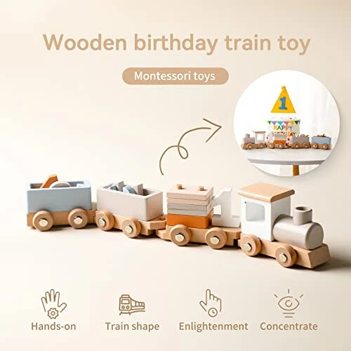 ibwaae Wooden Train Set for Baby Toys with Numbers and Blocks Train Toy 12 PCS for Toddler Boys and Girls 1 2 3 4 5 Birthday Toys - 17