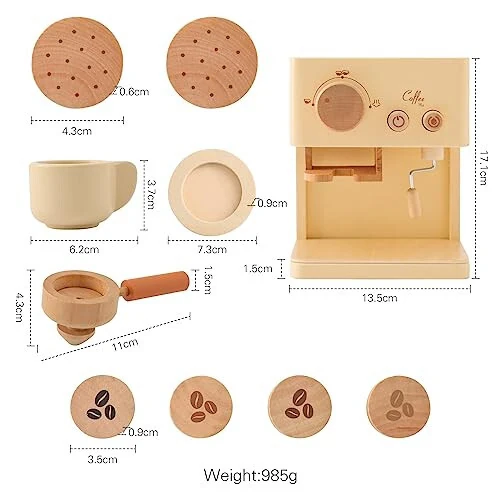 ibwaae Kids Coffee Maker 10Pcs Toy Coffee Maker Playset Wooden Kitchen Set Toys Toddler Play Kitchen Accessories, Pretend Play Food Sets for Girls and Boys - 32