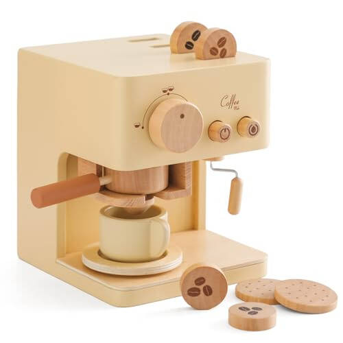 Ibwaae Kids Coffee Maker 10Pcs Toy Coffee Maker Playset Wooden Kitchen Set Toys Toddler Play Kitchen Accessories, Pretend Play Food Sets for Girls and Boys - 31