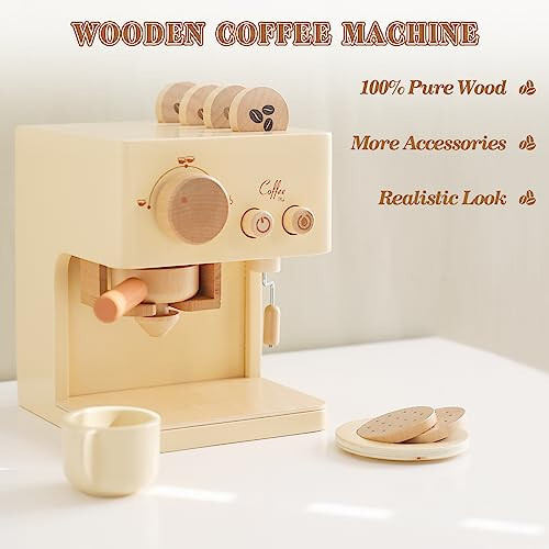 Ibwaae Kids Coffee Maker 10Pcs Toy Coffee Maker Playset Wooden Kitchen Set Toys Toddler Play Kitchen Accessories, Pretend Play Food Sets for Girls and Boys - 33