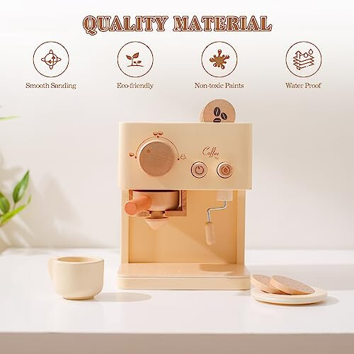 Ibwaae Kids Coffee Maker 10Pcs Toy Coffee Maker Playset Wooden Kitchen Set Toys Toddler Play Kitchen Accessories, Pretend Play Food Sets for Girls and Boys - 35