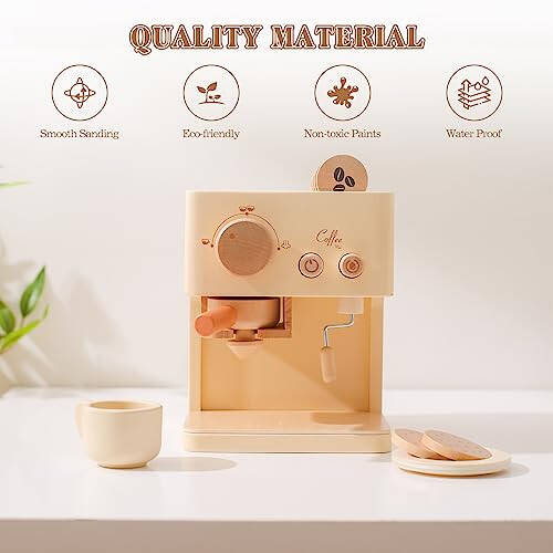 Ibwaae Kids Coffee Maker 10Pcs Toy Coffee Maker Playset Wooden Kitchen Set Toys Toddler Play Kitchen Accessories, Pretend Play Food Sets for Girls and Boys - 29