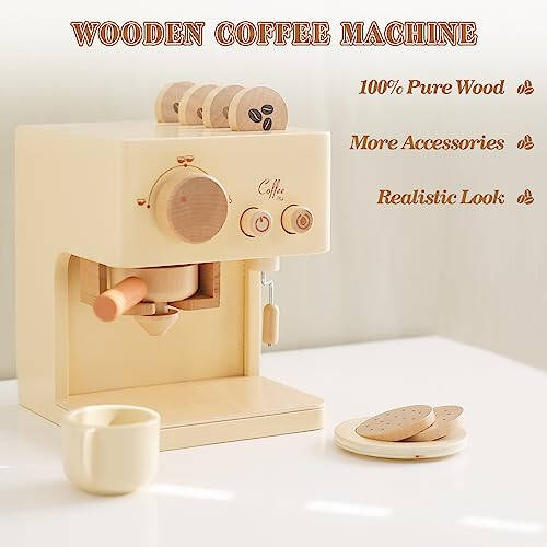 Ibwaae Kids Coffee Maker 10Pcs Toy Coffee Maker Playset Wooden Kitchen Set Toys Toddler Play Kitchen Accessories, Pretend Play Food Sets for Girls and Boys - 15