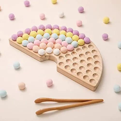 ibwaae Wooden Peg Board Beads Game Color Sorting Toys Counting Matching Game Bead Counting Fine Motor Skill Montessori Toys for Toddlers (Macaron Color) - 2