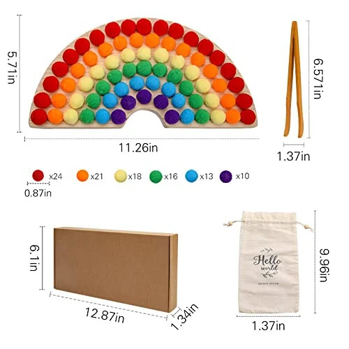ibwaae Wooden Peg Board Beads Game Color Sorting Toys Counting Matching Game Bead Counting Fine Motor Skill Montessori Toys for Toddlers (Rainbow) - 36