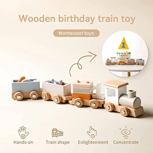 ibwaae Wooden Train Set for Baby Toys with Numbers and Blocks Train Toy 12 PCS for Toddler Boys and Girls 1 2 3 4 5 Birthday Toys - 5