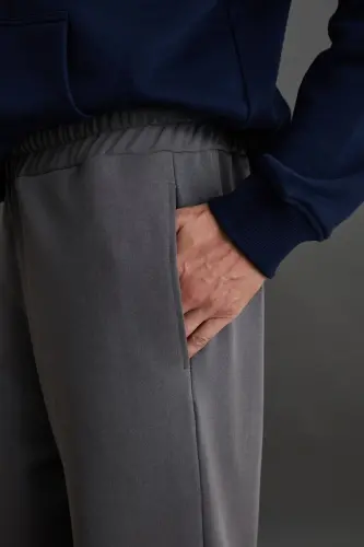 Internal Erkek Yumuşacık Içi Şardonlu Rahat Lastikli Paçalı Comfort Şardonlu Gri Eşofman Altı - Gri - 4