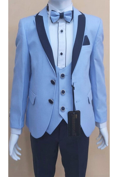 Ice Blue Removable Collar Children's Groom Suit - YUMURCAK (1)