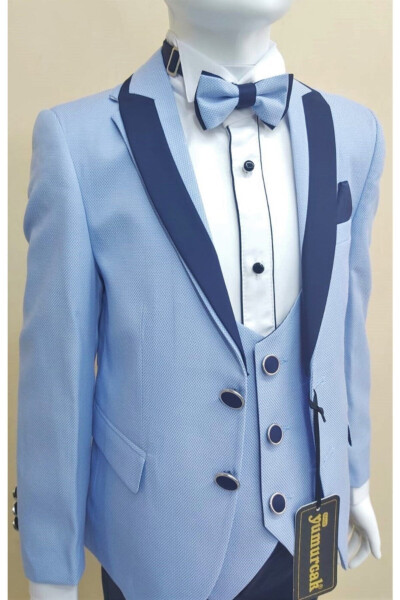 Ice Blue Removable Collar Children's Groom Suit - 3