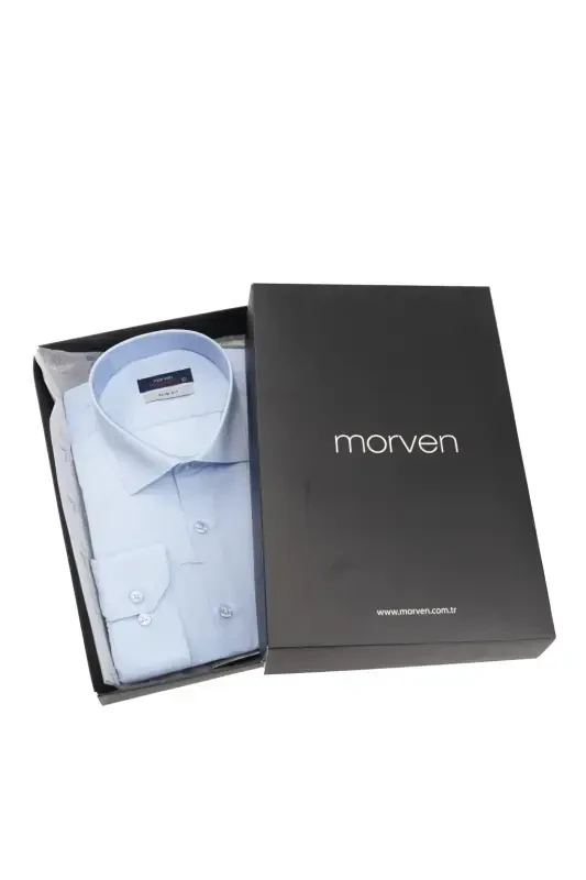 Ice Blue Slim Fit Plain Hard Collar Easy Iron (GIFT BOXED) Long Sleeve Shirt - MORVEN