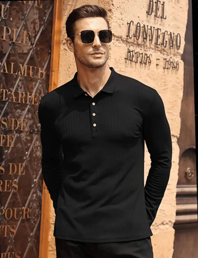 Iceglad Erkek Polo Gömlek Uzun Kollu Günlük İnce Kesim Gömlekler - 5