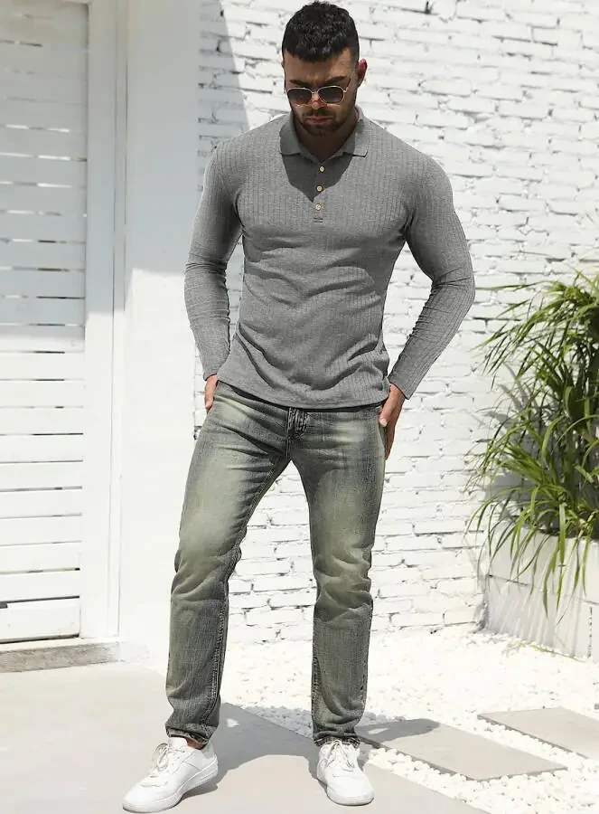 Iceglad Men's Polo Shirts long Sleeve Casual Slim Fit Shirts - 2