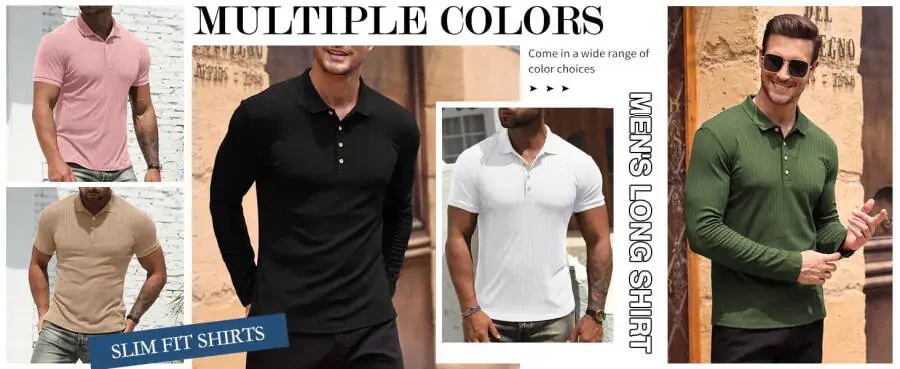 Iceglad Men's Polo Shirts long Sleeve Casual Slim Fit Shirts - 6