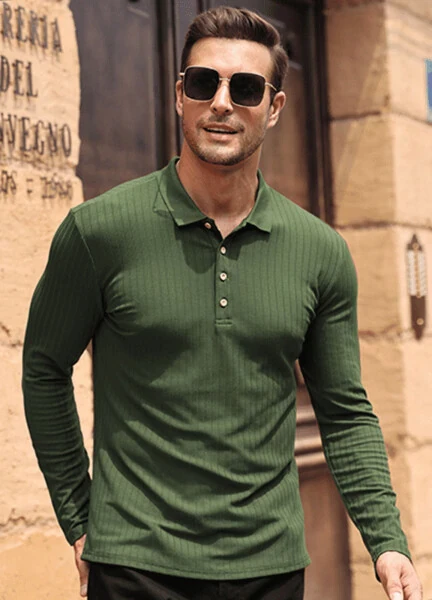 Iceglad Men's Polo Shirts long Sleeve Casual Slim Fit Shirts - 7