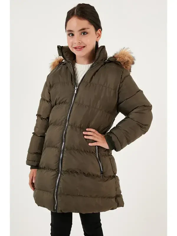 Ichki peluş astarlı, olinadigan kapüşonli, suvga chidamli kurtka 5761910-Haki - 2