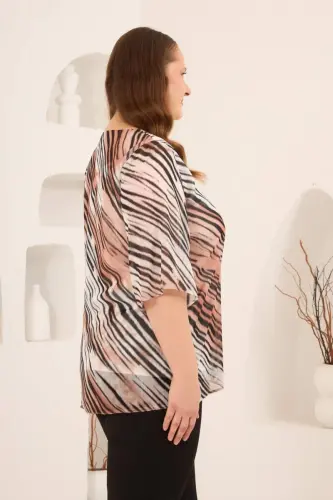 İçi Astarlı Büyük Beden Şifon Bluz Vizon - 2