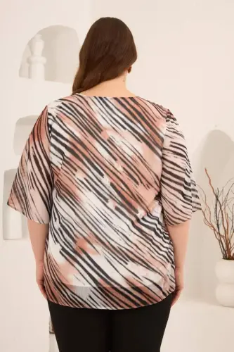 İçi Astarlı Büyük Beden Şifon Bluz Vizon - 4