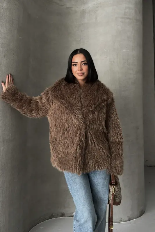 İçi Astarlı Premium Siyah Kürk-Kahverengi - 3