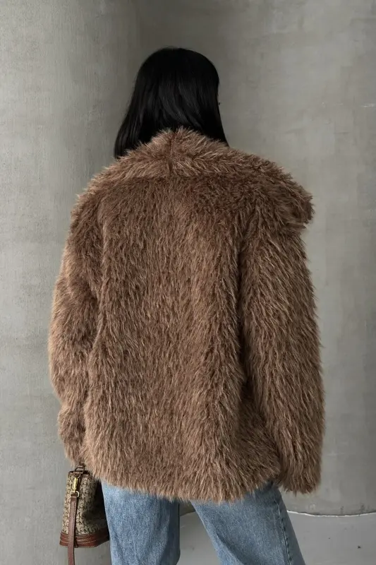 İçi Astarlı Premium Siyah Kürk-Kahverengi - 4