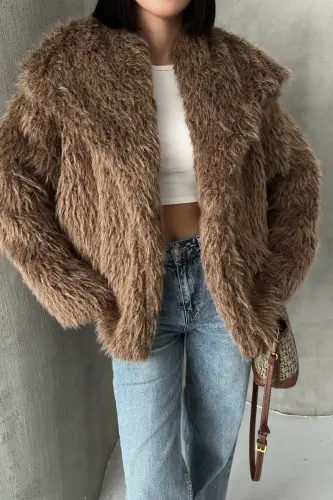 İçi Astarlı Premium Siyah Kürk-Kahverengi - 5