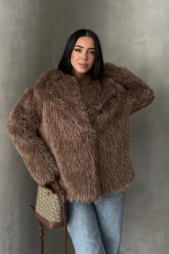 İçi Astarlı Premium Siyah Kürk-Kahverengi 