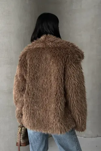 İçi Astarlı Premium Siyah Kürk-Kahverengi - 4