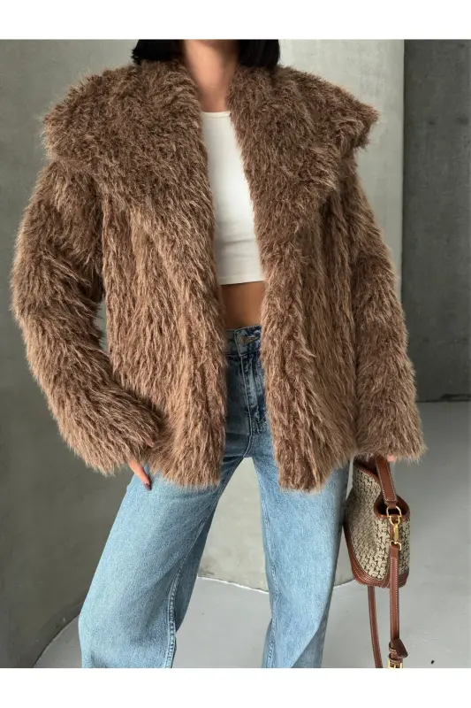 İçi Astarlı Premium Siyah Kürk-Kahverengi - 6