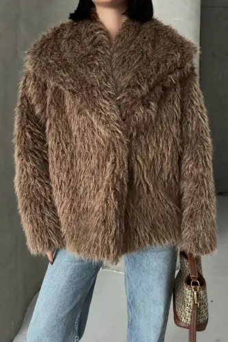 İçi Astarlı Premium Siyah Kürk-Kahverengi - 7