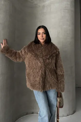 İçi Astarlı Premium Siyah Kürk-Kahverengi - 3