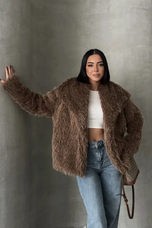 İçi Astarlı Premium Siyah Kürk-Kahverengi - 2