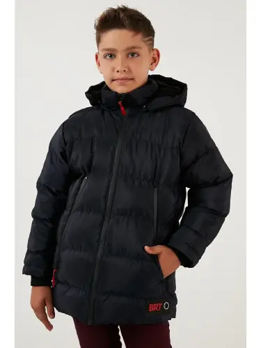 Lacivert İçi Pelüş Astarlı Çıkarılabilir Kapüşonlu Şişme Erkek Çocuk Mont 5763038-Lacivert - 5
