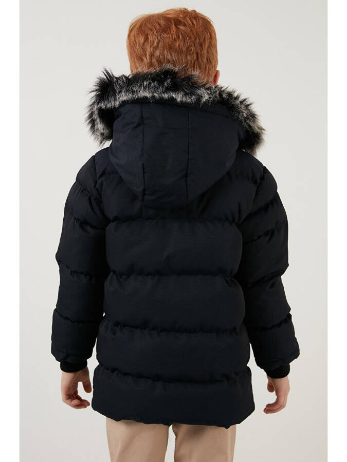 Lacivert İçi Peluş Astarlı Çıkarılabilir Kapüşonlu Suya Dayanıklı Şişme Mont 5760023-Lacivert - 5