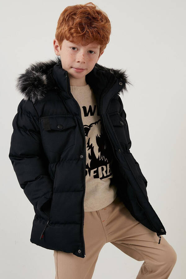 Lacivert İçi Peluş Astarlı Çıkarılabilir Kapüşonlu Suya Dayanıklı Şişme Mont 5760023-Lacivert - 20