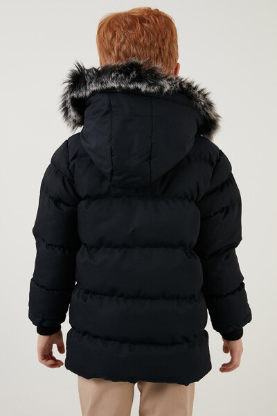 Lacivert İçi Peluş Astarlı Çıkarılabilir Kapüşonlu Suya Dayanıklı Şişme Mont 5760023-Lacivert - 23