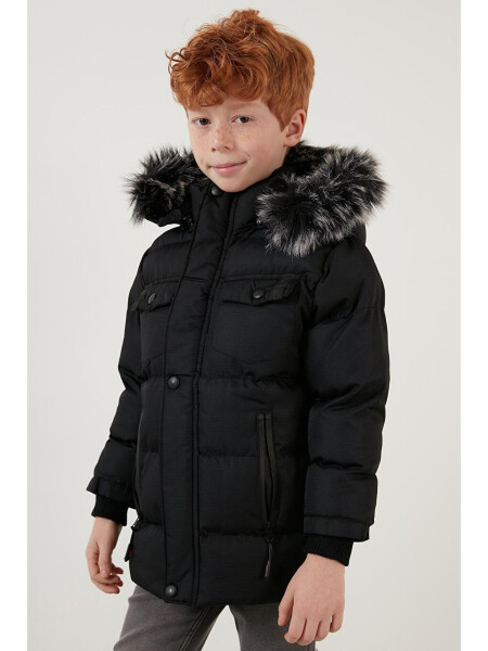 Siyah Peluş Astarlı Çıkarılabilir Kapüşonlu Suya Dayanıklı Şişme Mont 5760023-Siyah - 8