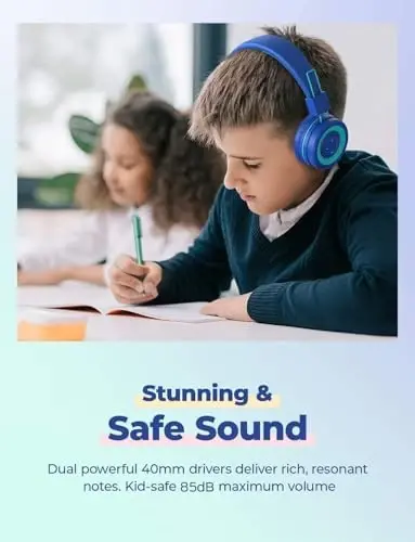 iClever [2 Pack BTH02 Kids Bluetooth Headphones for School with MIC, 85dBA Volume Protection, Adjustable Foldable,for iPad/Tablet/Airplane, Green/Blue - MODAZONE (1)