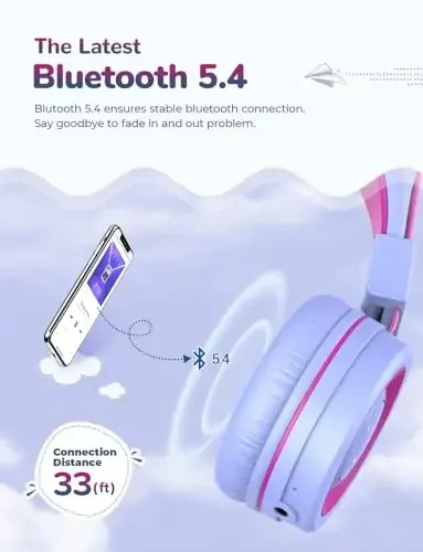 iClever BTH02 Kids Bluetooth Headphones, 93H Playtime, Foldable, Adjustable Headband, Bluetooth 5.4, Kids Wireless Headphones with Microphone for IPad/Tablet/School/Travel, Purple - 3