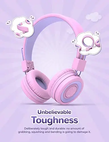iClever BTH02 Kids Bluetooth naushniklari, 93 soatlik tinglash vaqti, yengil, buklanadigan, teksturali ovoz, Type C tez zaryadlash, Bluetooth 5.4, IPad planshet maktabi uchun mikrofonli simsiz bolalar naushniklari, pushti - 2