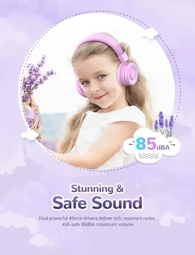 iClever BTH02 Kids Bluetooth naushniklari, 93 soatlik tinglash vaqti, yengil, buklanadigan, teksturali ovoz, Type C tez zaryadlash, Bluetooth 5.4, IPad planshet maktabi uchun mikrofonli simsiz bolalar naushniklari, pushti - 4