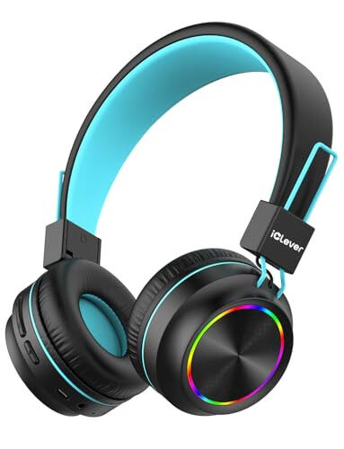 iClever BTH03 Bolalar uchun Bluetooth Quloqchinlari Xavfsiz Ovoz Balandligi, Rangli LED Yoritish, 25 soat O'ynash Vaqti, Stereo Ovoz Mikrofoni, Bluetooth 5.0, Katlanuvchan, Quloq Ustida Bolalar Simsiz Quloqchin Planshet Uchun (Qora) - 6