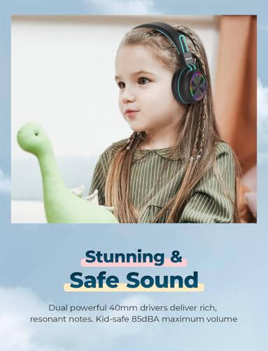 iClever BTH03 Kids Bluetooth Headphones, Colorful LED Lights, 35H Playtime, Bluetooth 5.4,Type C Fast Charging, Safe Volume, Stereo Sound Mic,On Ear Kids Wireless Headphones for iPad Airplane (Black) - 3