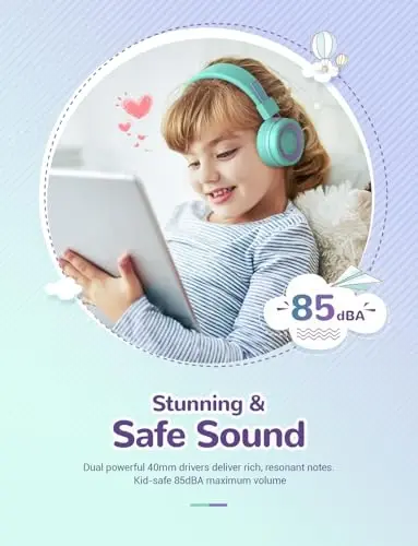 iClever Kids Bluetooth Headphones, BTH02 93H Playtime Type C Fast Charging, Bluetooth 5.4, Adjustable Kids Headphones, Safe Volume 85 dBA, Foldable Kids Wireless Headphones with MIC for iPad, Green - 2