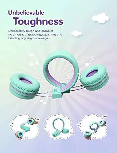 iClever Kids Bluetooth Headphones, BTH02 93H Playtime Type C Fast Charging, Bluetooth 5.4, Adjustable Kids Headphones, Safe Volume 85 dBA, Foldable Kids Wireless Headphones with MIC for iPad, Green - 4