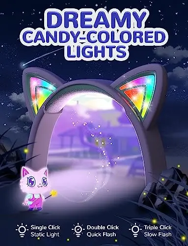 iClever Kids Headphones Cat Ear, LED Light Up, 85dBA Safe Volume, Stereo Sound Toddler Headphones for Travel School, Foldable 3.5mm Wired Kids Headphone for iPad Tablets, Meow Lollipop-Purple - ICLEVER (1)