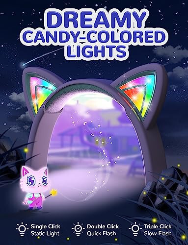 iClever Kids Headphones Cat Ear, LED Light Up, 85dBA Safe Volume, Stereo Sound Toddler Headphones for Travel School, Foldable 3.5mm Wired Kids Headphone for iPad Tablets, Meow Lollipop-Purple - 2