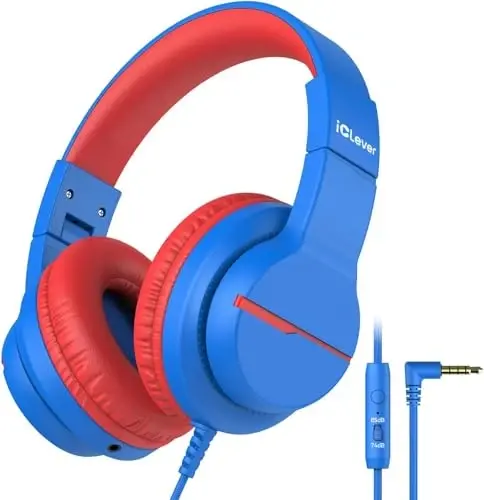 iClever Kids Headphones for School Travel, Safe Volume Limited, HD Mic Stereo Sound Over-Ear Girls Boys Headphones for Kid, FunShare Foldable 3.5mm Wired for iPad Computer, HS19 - 1