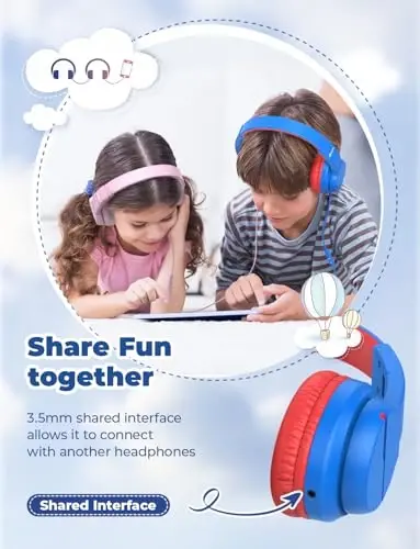 iClever Kids Headphones for School Travel, Safe Volume Limited, HD Mic Stereo Sound Over-Ear Girls Boys Headphones for Kid, FunShare Foldable 3.5mm Wired for iPad Computer, HS19 - 3
