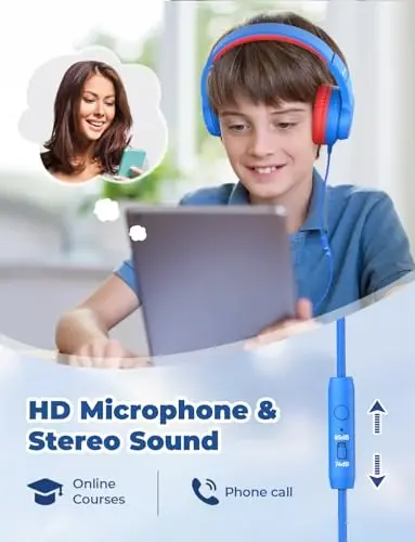 iClever Kids Headphones for School Travel, Safe Volume Limited, HD Mic Stereo Sound Over-Ear Girls Boys Headphones for Kid, FunShare Foldable 3.5mm Wired for iPad Computer, HS19 - 4