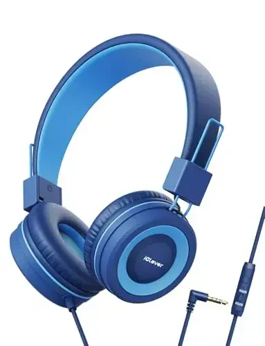 iClever HS14 Kids Wired Headphones, Light Blue, 85dB Volume Limiter, Stereo Sound, Built-in Mic, 3.5mm Audio Jack Compatible, 6.1 Ounces - 1